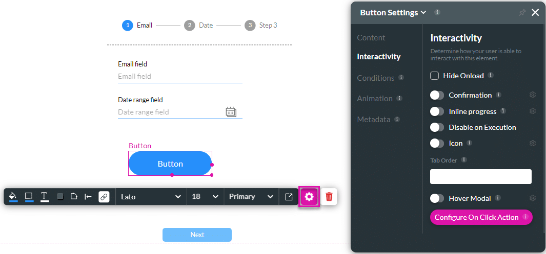 Configure On Click Action button