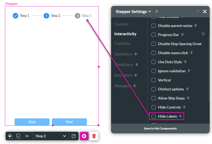 Hide Label option unchecked