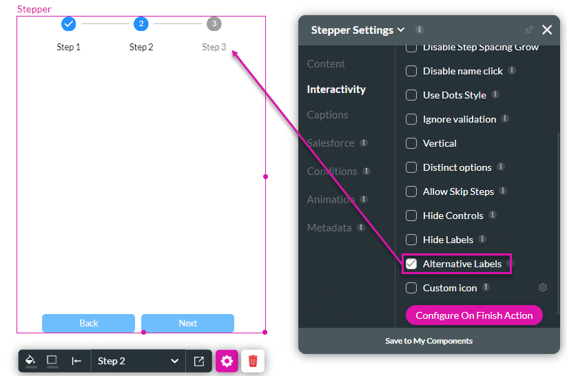 Alternative Labels option checked