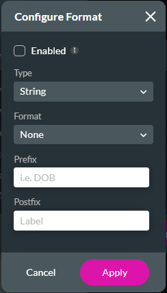 Configure Format screen