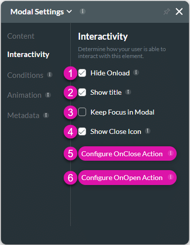 Interactivity settings screen