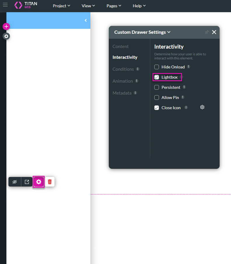 Lightbox option enabled