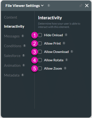 Interactivity settings screen