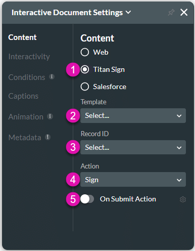 Content settings screen - Titan Sign option