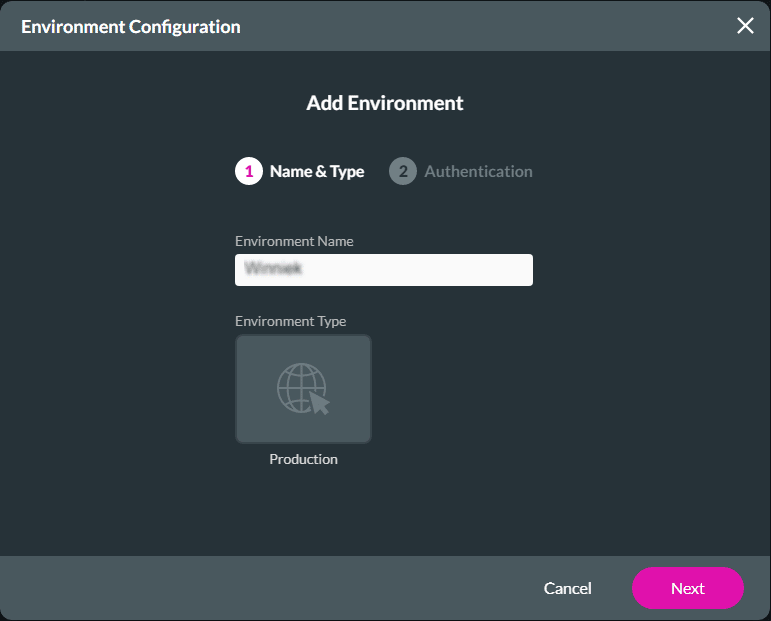 Environment Configuration screen