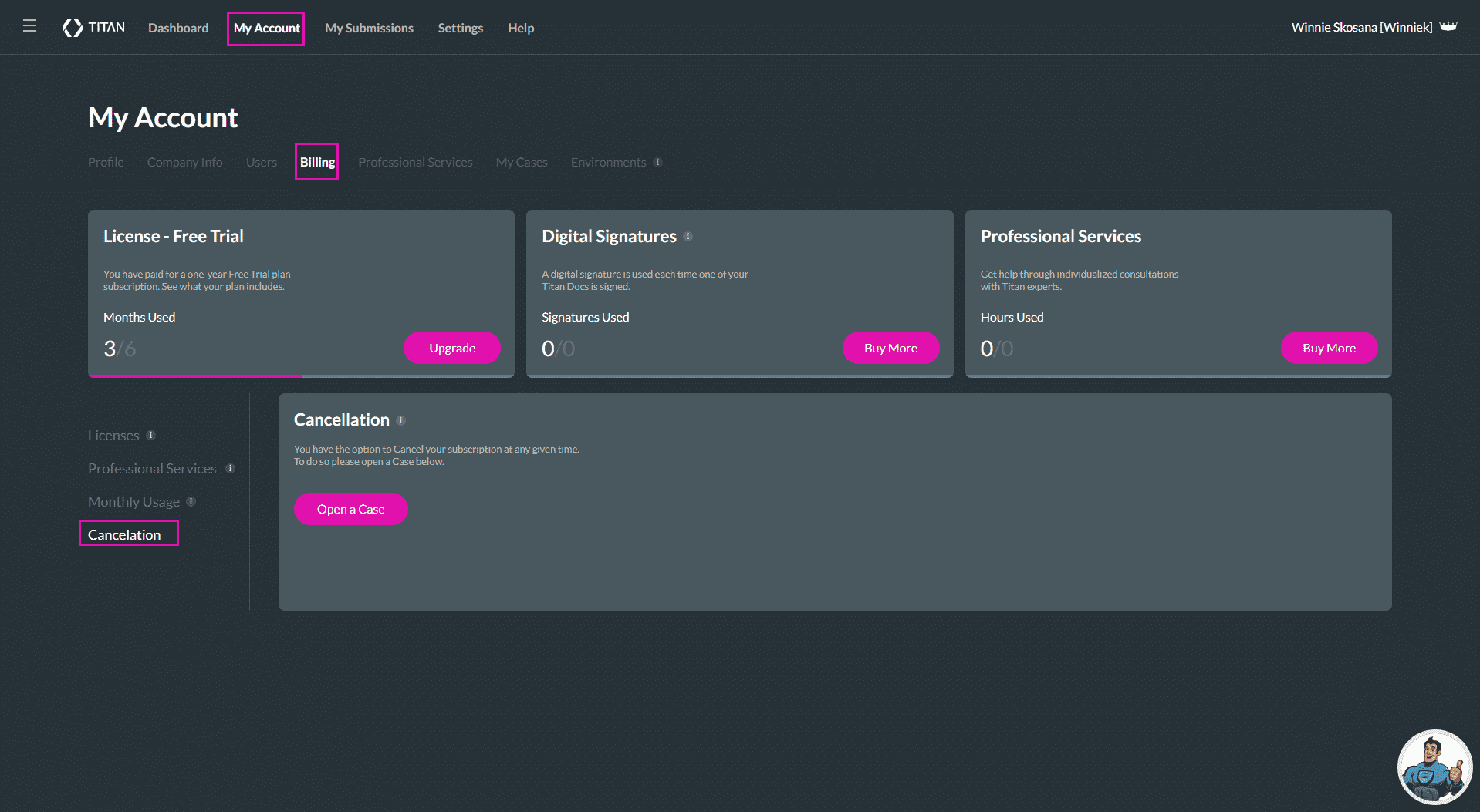 Cancellation option screen