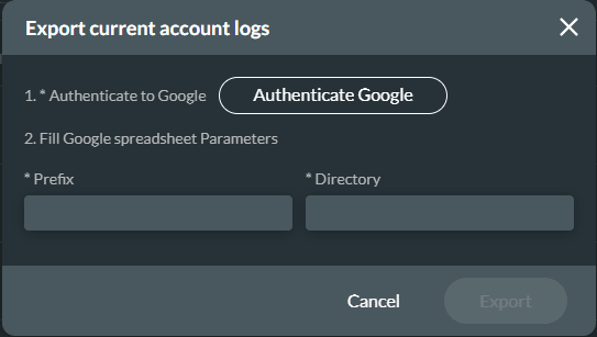 Export current account logs screen