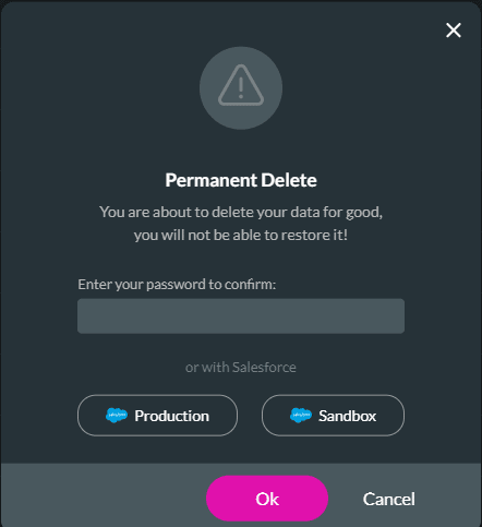 Permanent Delete screen