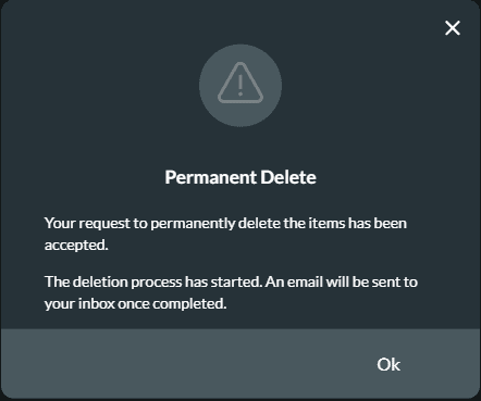 Permanent Delete screen