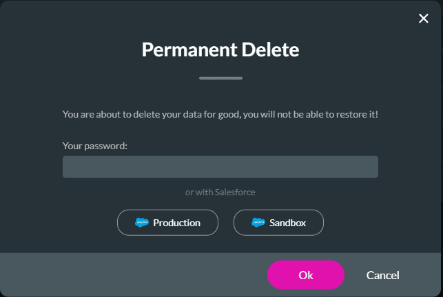 Permanent Delete screen