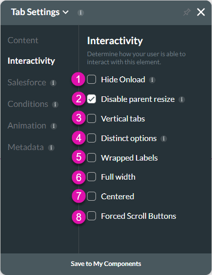 Interactivity settings screen