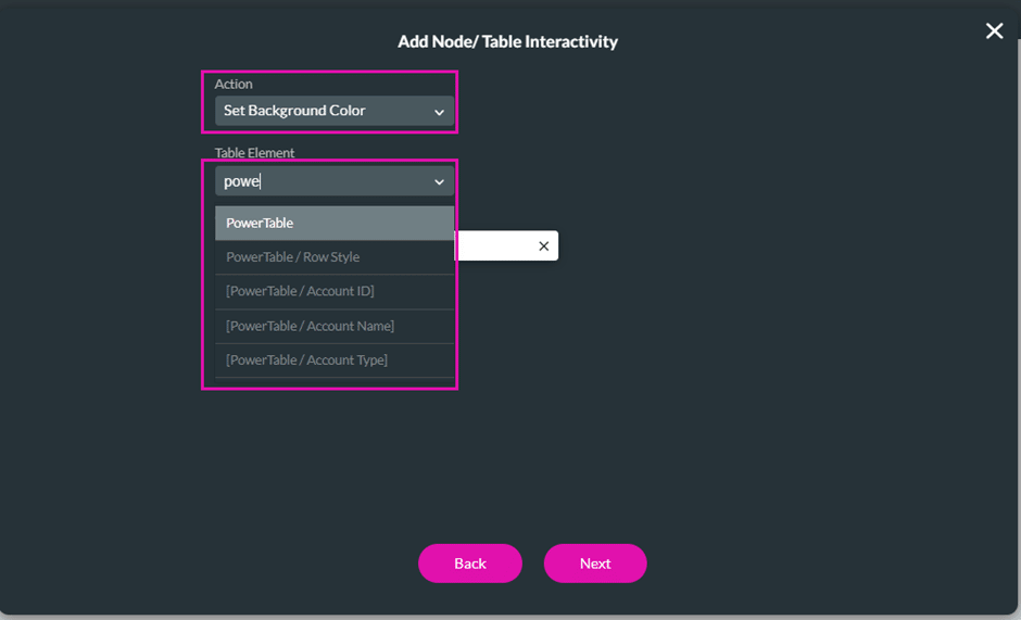 Add Node/Table Interactivity screen - Set Background Color option