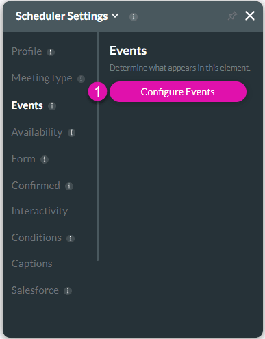 Events settings screen