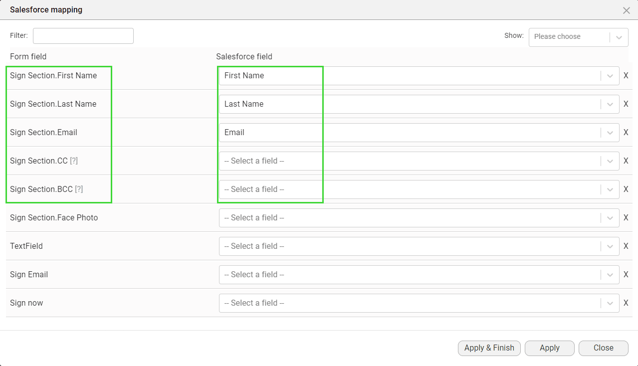 Salesforce mapping screen