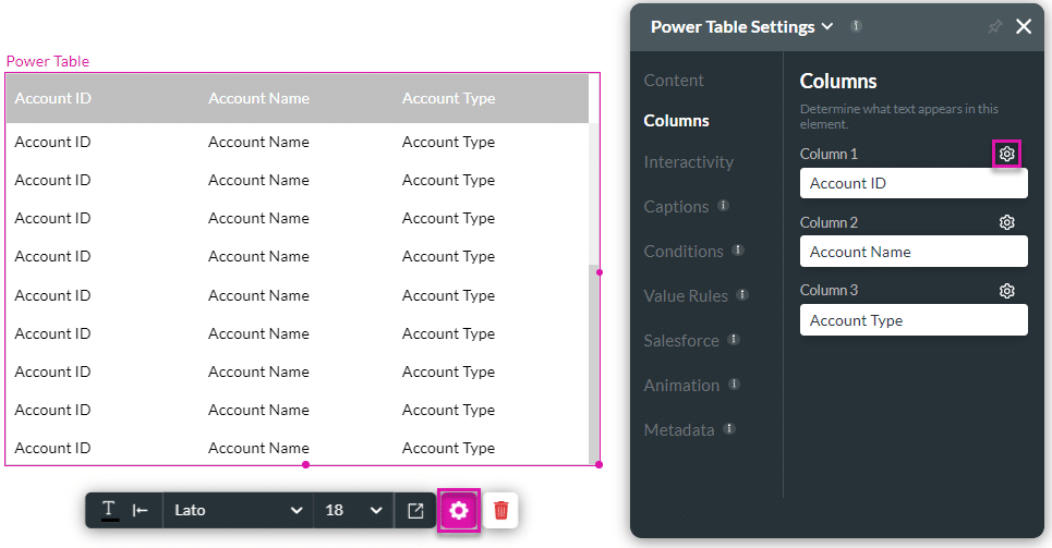 Columns option