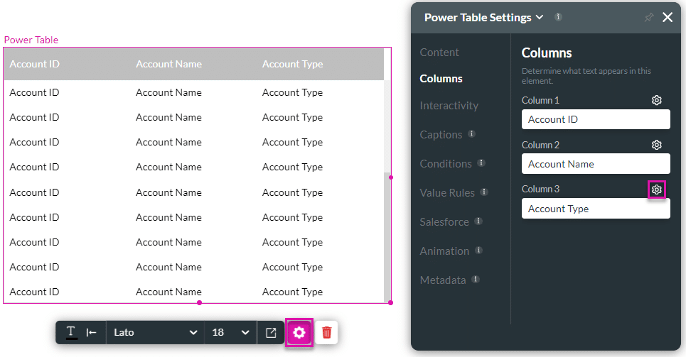 Columns option