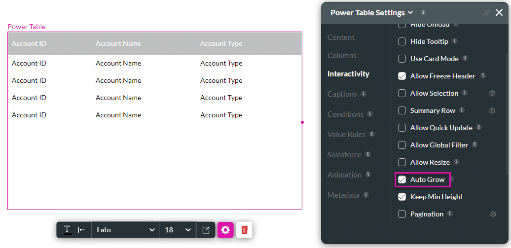 Auto Grow checkbox enabled