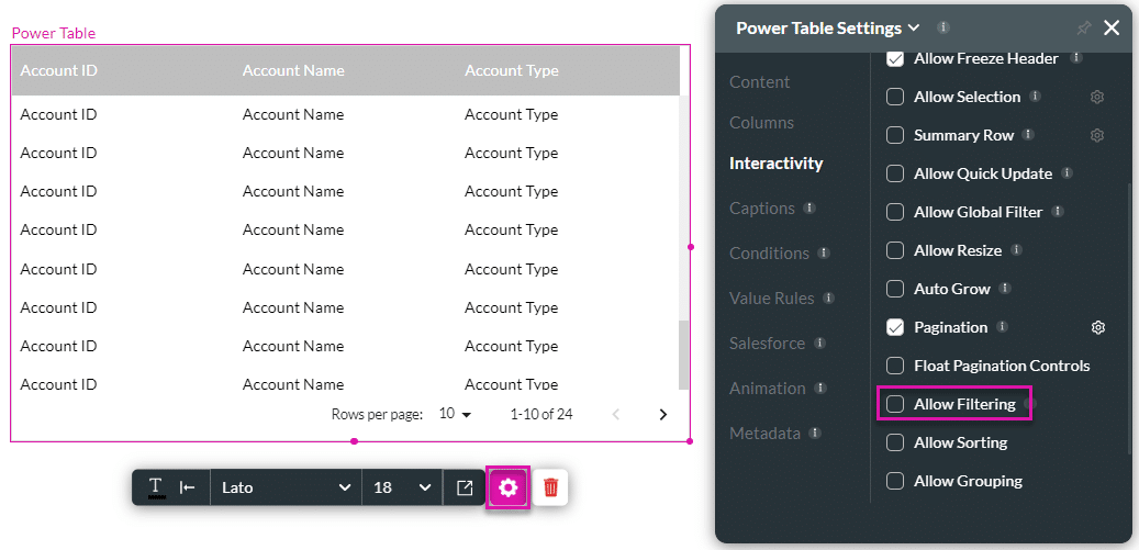 Allow Filtering checkbox disabled