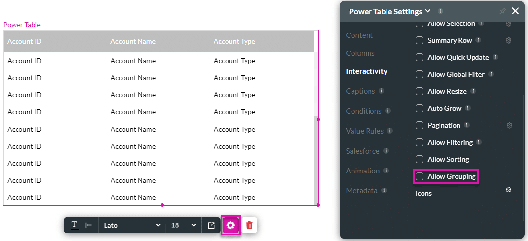 Allow Grouping checkbox disabled