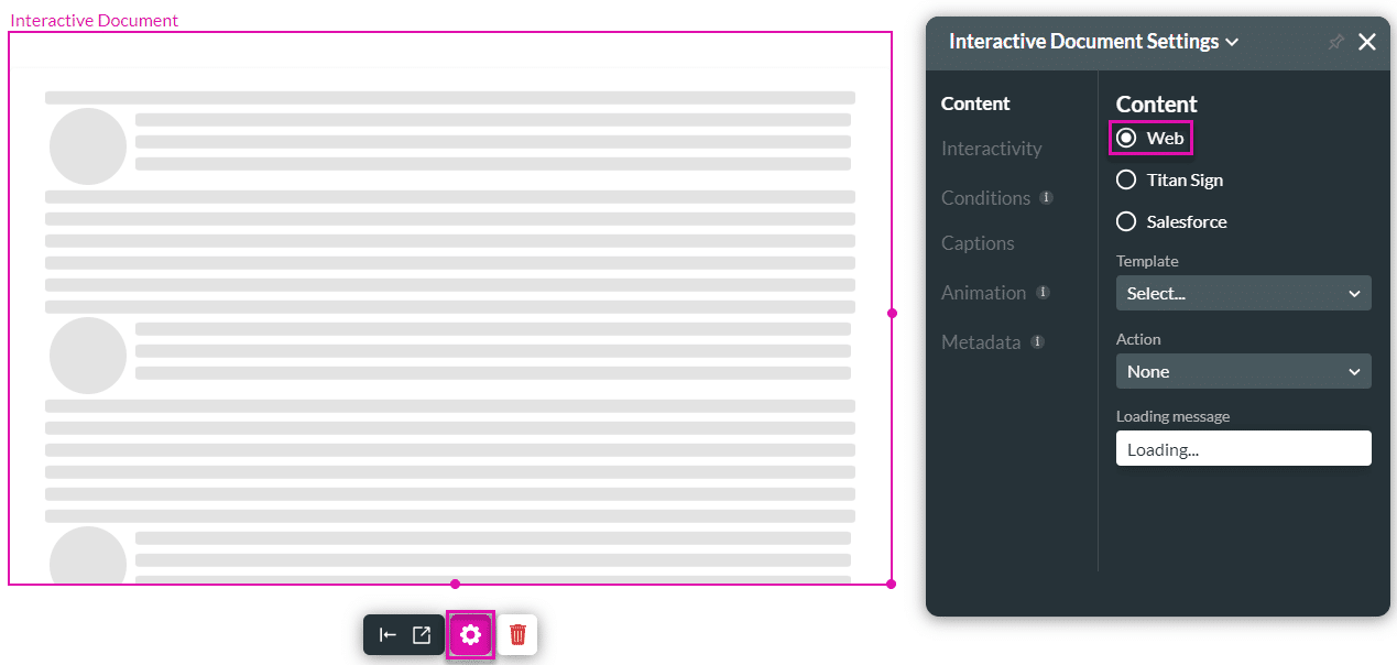 Interactive Document Settings screen