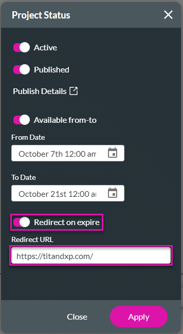 Redirect on expire