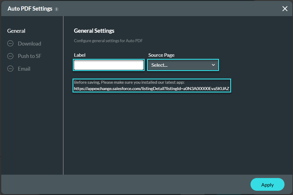 Auto PDF settings