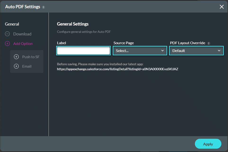 Auto PDF settings