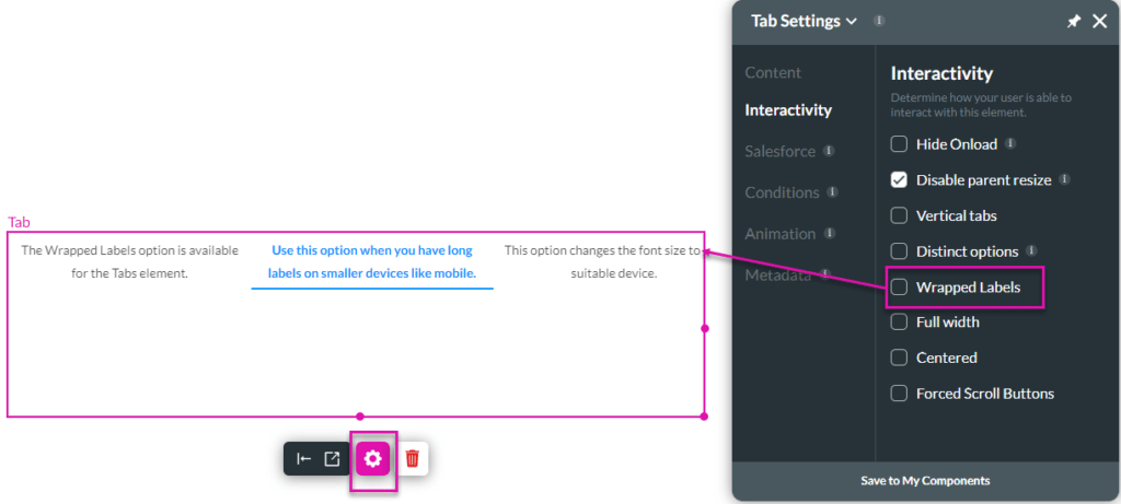 Wrapped Labels option screen