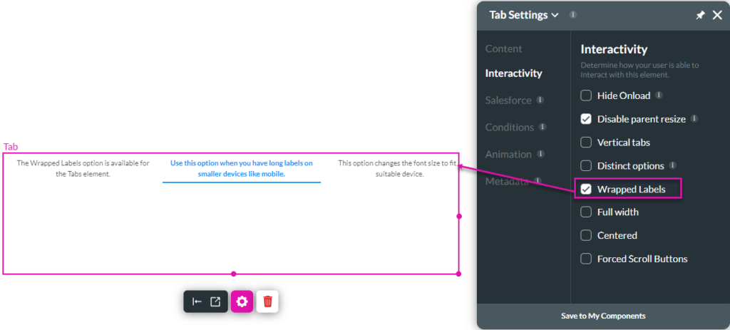 Wrapped Labels option screen