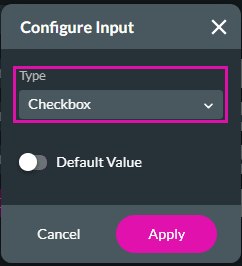 Configure Input screen - Checkbox