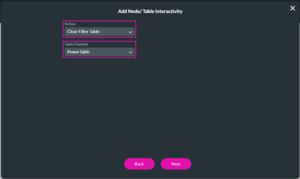 Add Node/Table Interactivity screen
