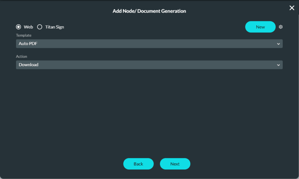 Add Node/Document Generation screen