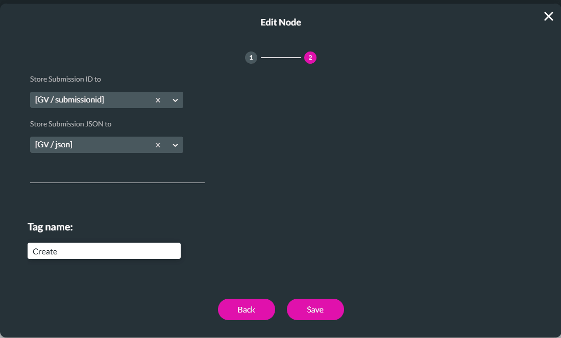 Add Node/Submissions screen - Step 2