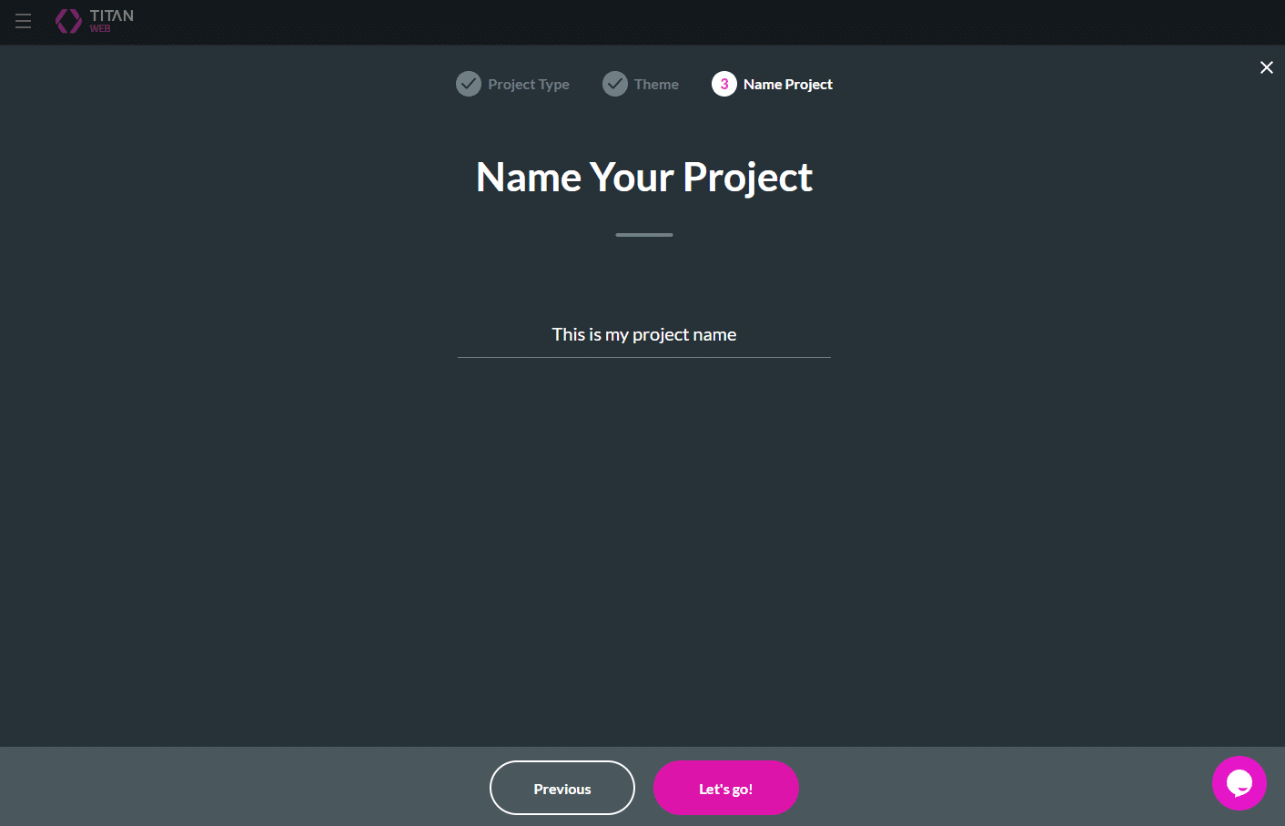 Name Your Project screen