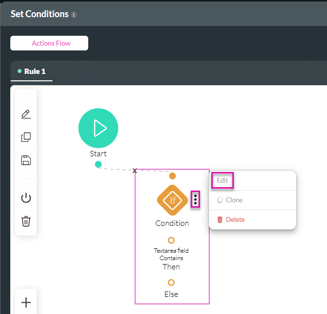 Set Conditions screen