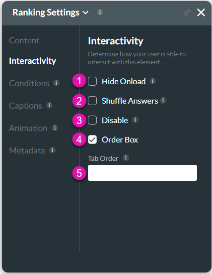 Interactivity Settings Screen
