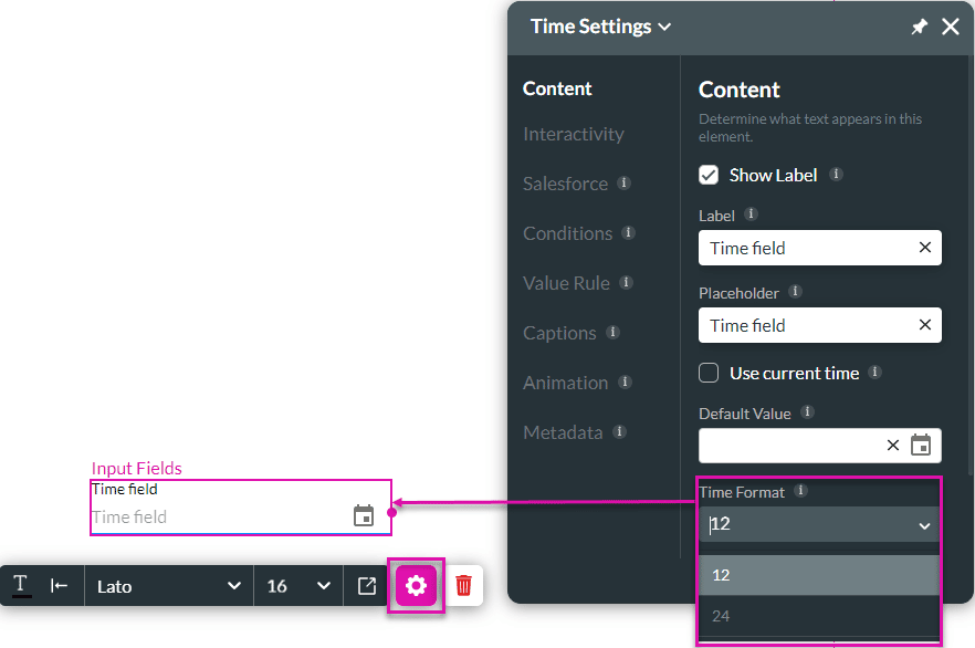 Time Format option screen