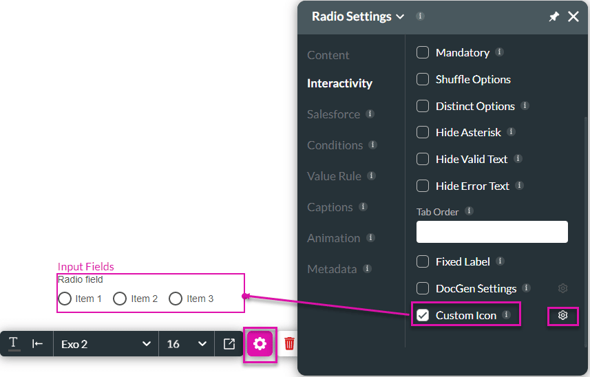Custom Icon option screen