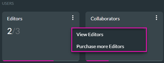 Purchase more Editors or collaborators option screen