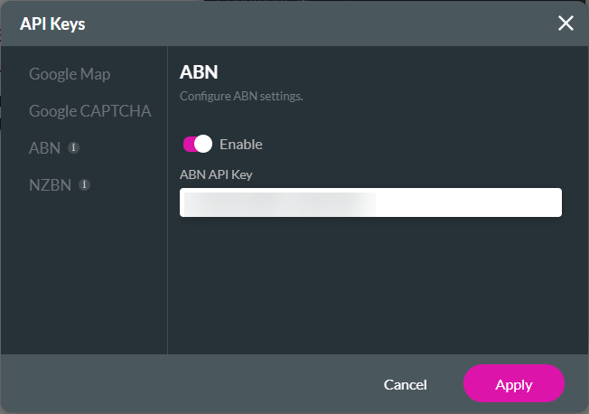 API Keys screen
