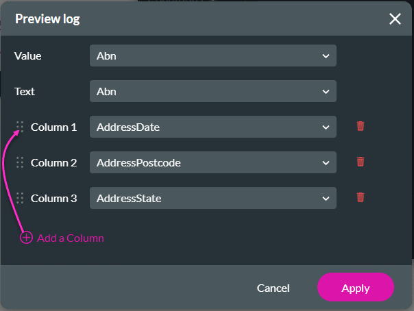 Preview Log screen