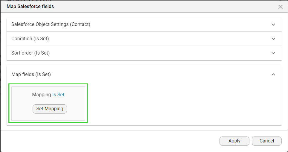 Map Salesforce fields screen