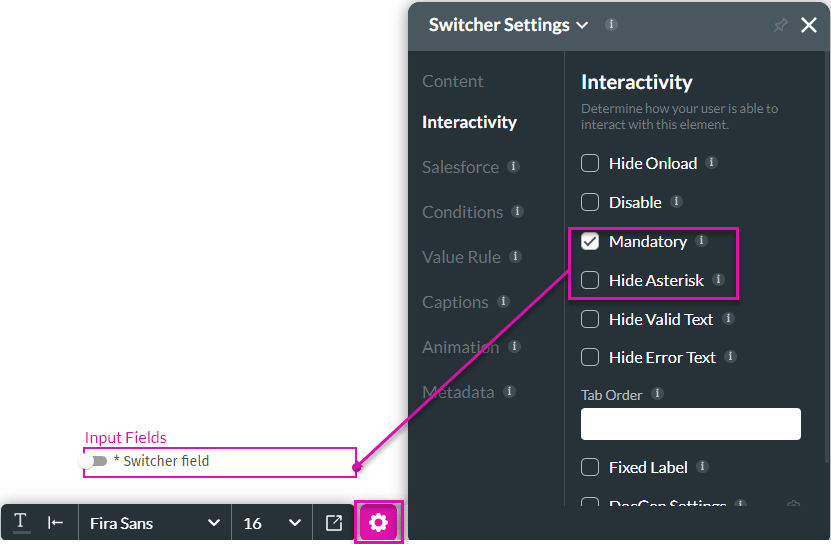 Asterisk option screen