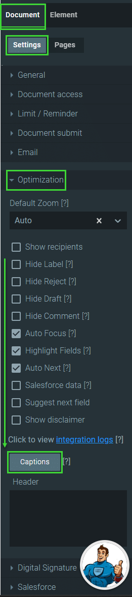 Captions button
