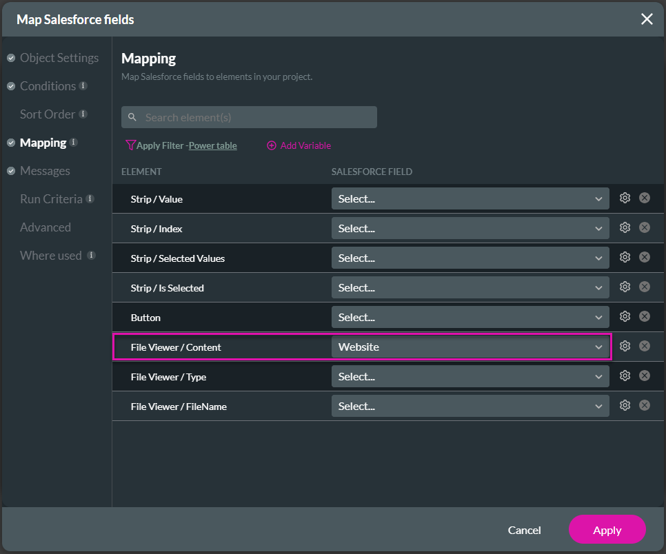 Map Salesforce fields