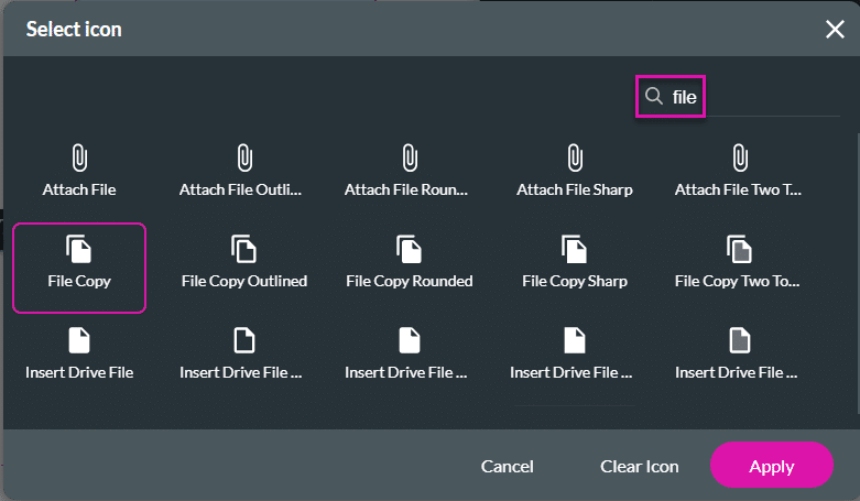 Select icon screen
