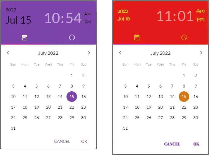 Unedited vs edited date modal example