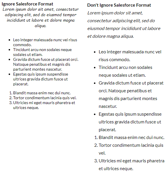 Ignore Salesforce Format disabled vs enabled