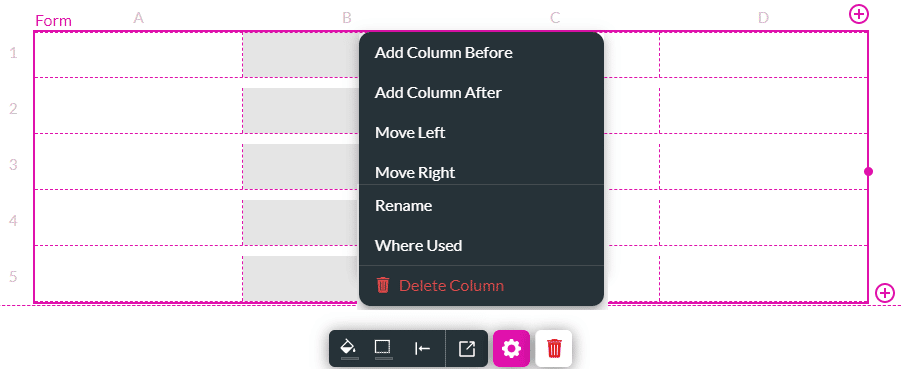 Columns pop-up menu