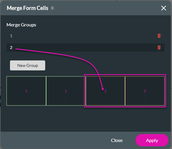 Merge cells in different groups
